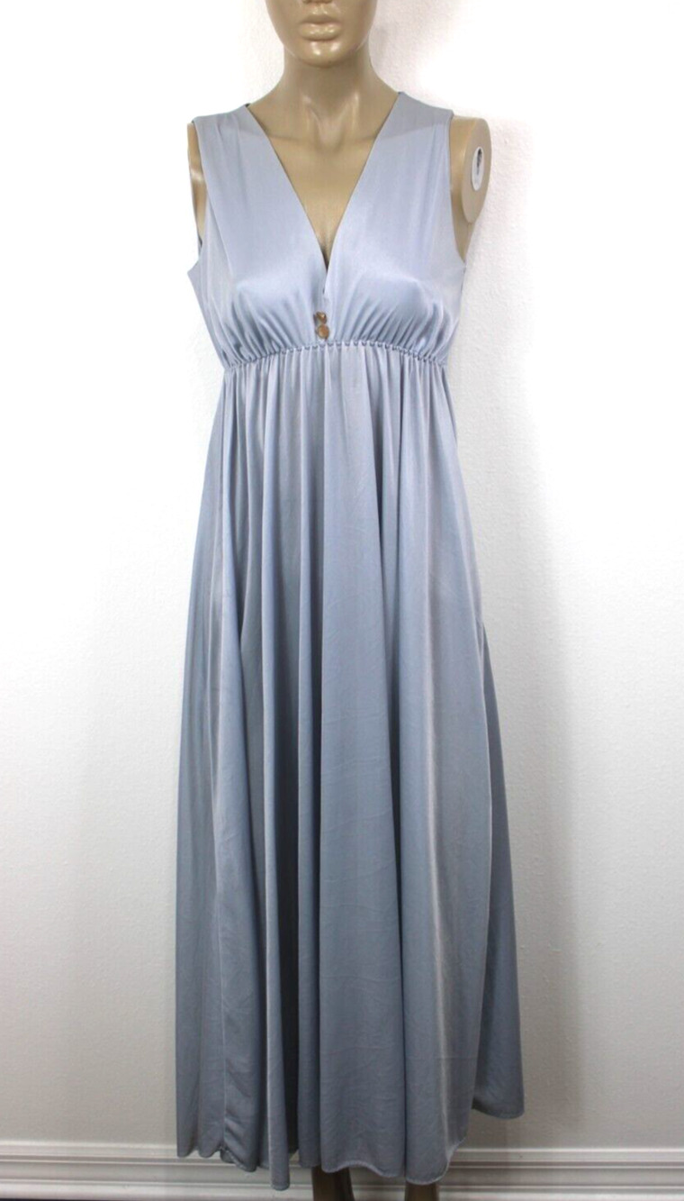 Nightgown Size S Vintage 70’s Silver Gray Satin Silky Long Full Flowy Women's